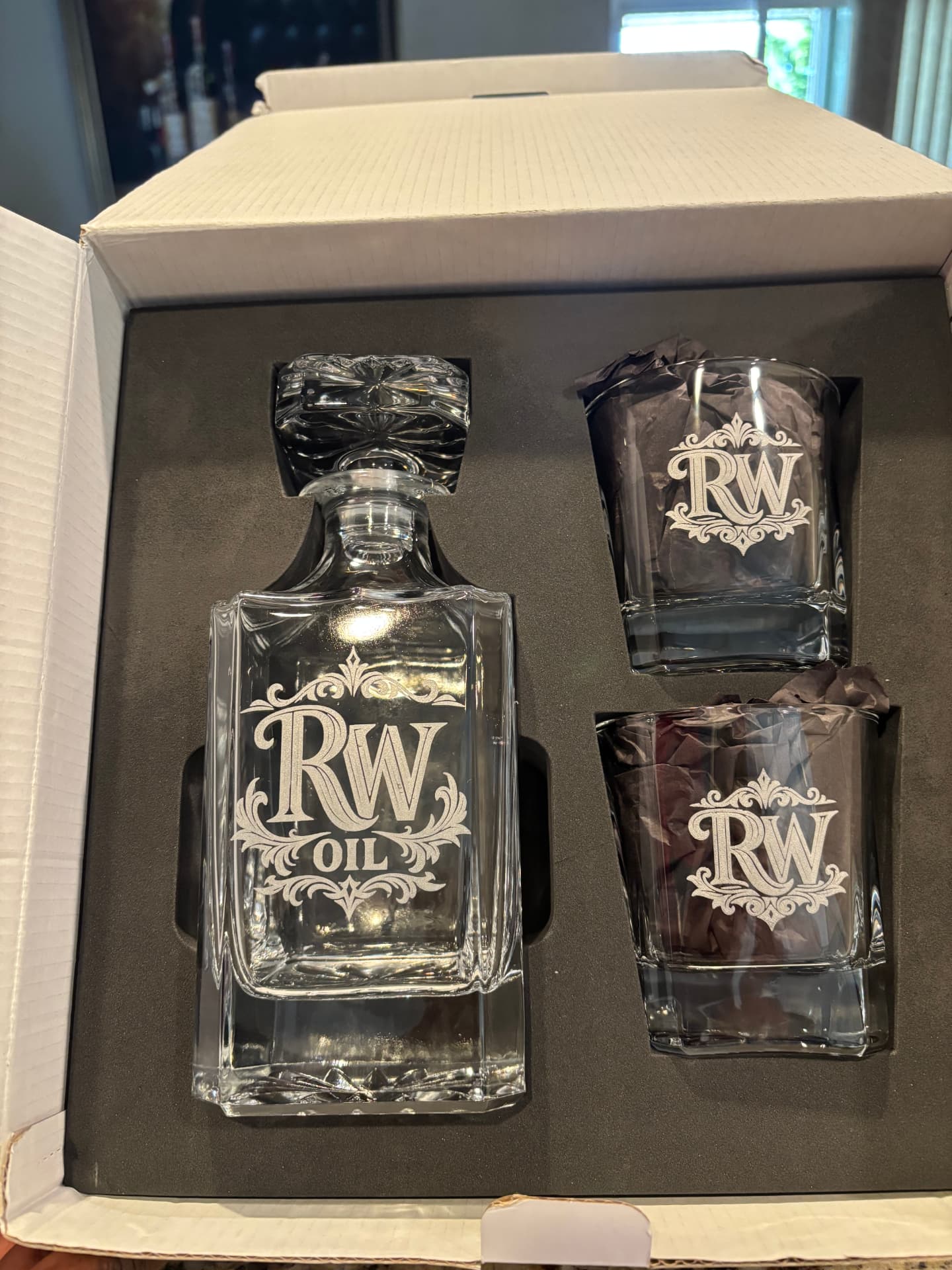 Personalized RW glass bottle and glasses set