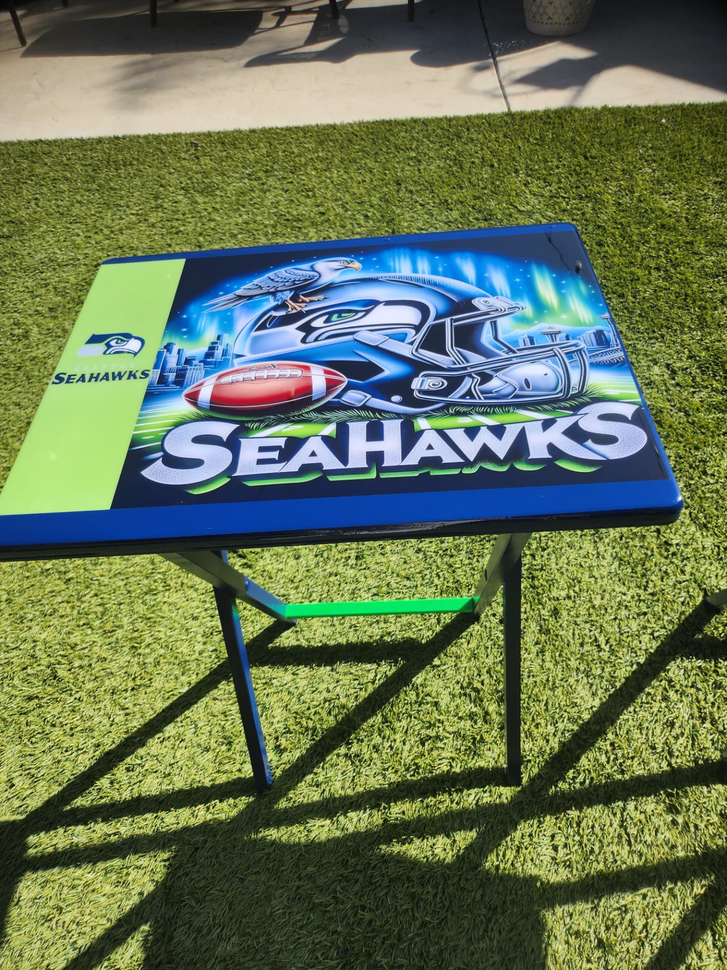 Handmade Seahawks helmet table